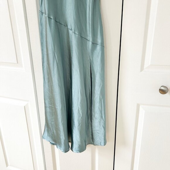 NWT Billy J Celina Steel Blue Satin Midi Dress Women’s AU 6 / US 2 Side Slit - Picture 4 of 12